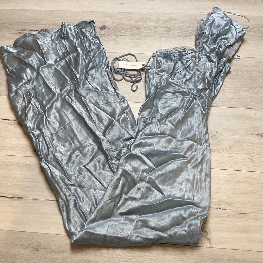 Anthropologie Bardot Satin Maxi Dress Light Blue Size 12 New With Tags - Picture 3 of 5